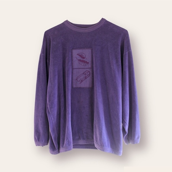Y2K Purple Velour Crewneck Sweatshirt - Picture 1 of 4